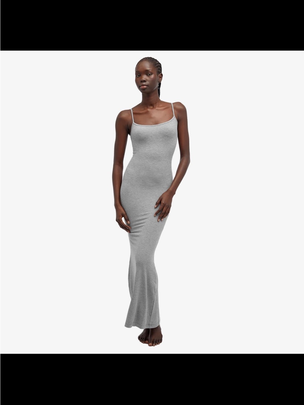 SKIMS Soft Lounge Long Slip Dress Heather Gray Ribbed Maxi Size L - Picture 2 of 13